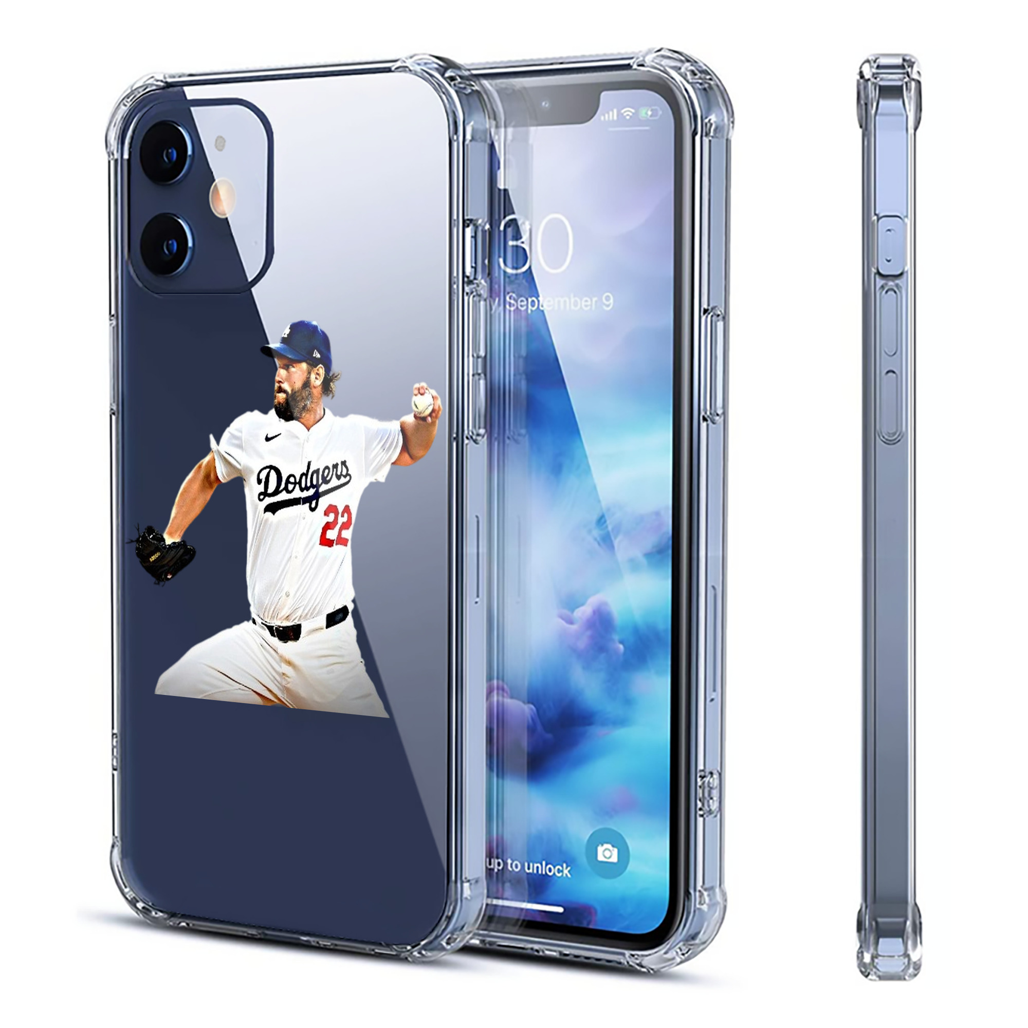 Clayton Kershaw  9 Clear IPhone 12 Case – Soft TPU With UV Print – Enhanced Drop Protection, Precise Fit, Anti-Fingerprint, Customizable Design, Scratch-Resistant, Yellow-Resistant